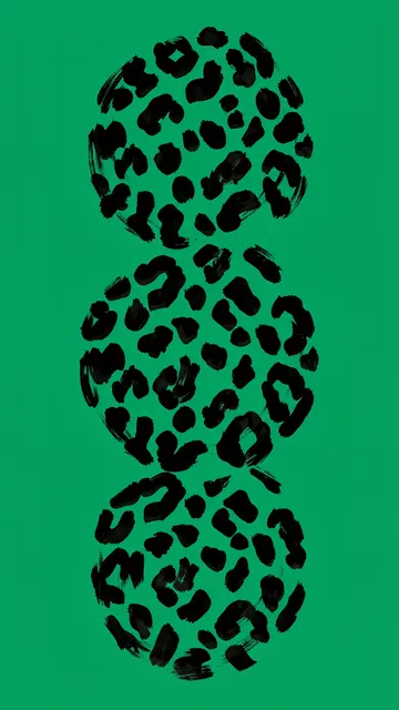 Hand-painted black jaguar rosettes arranged vertically on a solid emerald green background
