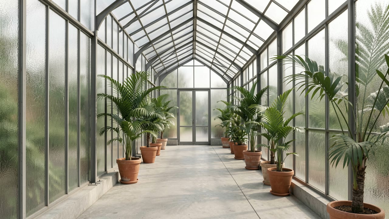 Empty Greenhouse Palm Corridor — Free Stock Photo (HD JPG) | BudgetPixel