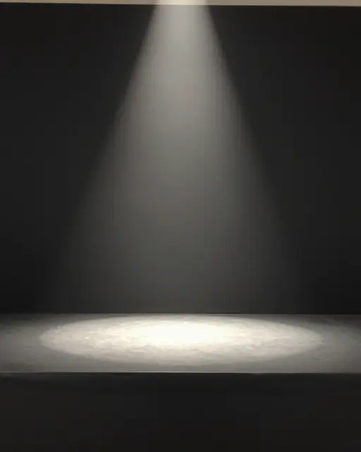 A soft downward spotlight illuminates the center of an empty matte black product stage