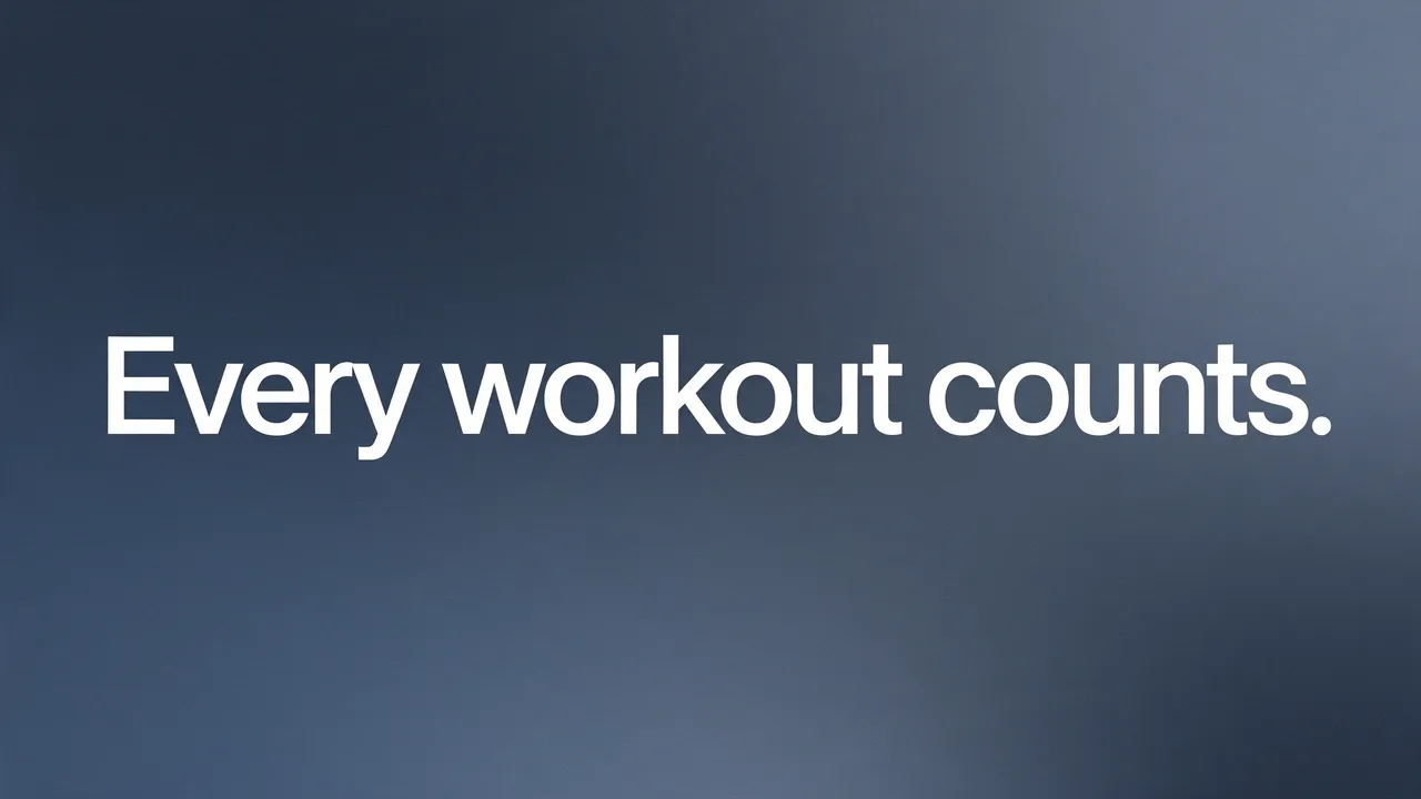 Bold white sans-serif text reading "Every workout counts." centered on a dark slate blue gradient desktop wallpaper