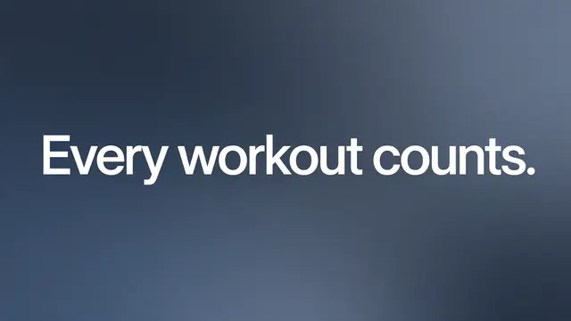 Bold white sans-serif text reading "Every workout counts." centered on a dark slate blue gradient desktop wallpaper
