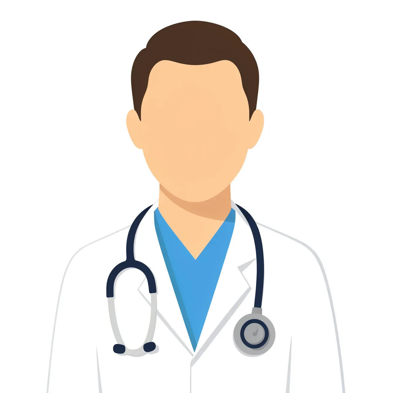 Flat vector illustration of a faceless doctor wearing a lab coat and stethoscope against a plain white background