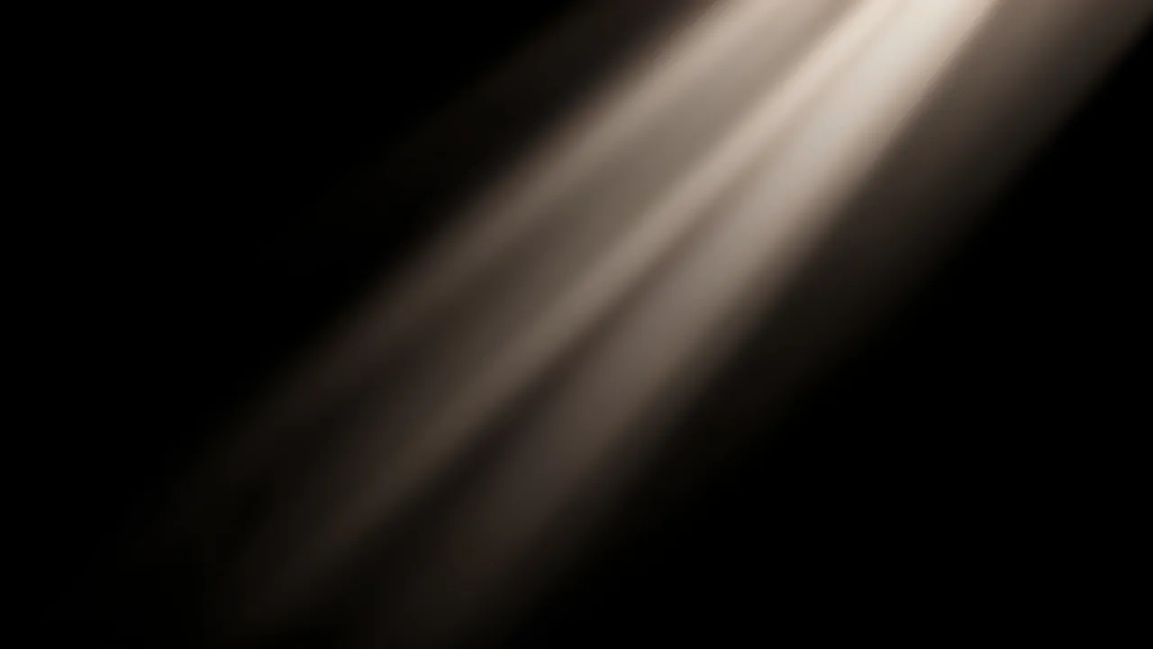 Soft pale warm light rays fan diagonally across a pure black background