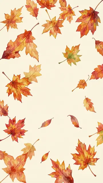 Watercolor illustration of scattered falling autumn leaves on a soft cream background