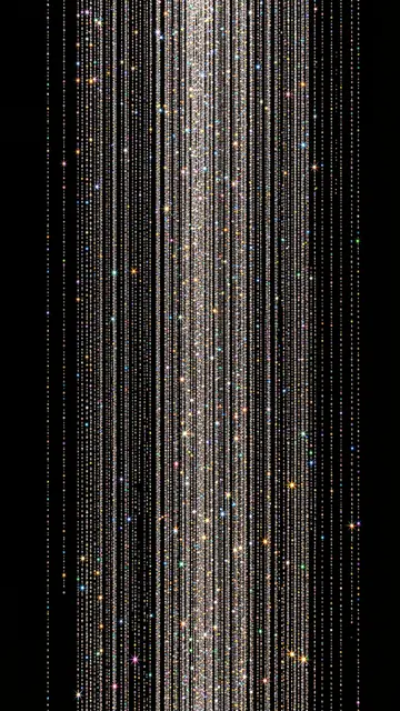 Vertical sparkling glitter streams fall against a solid pure black background