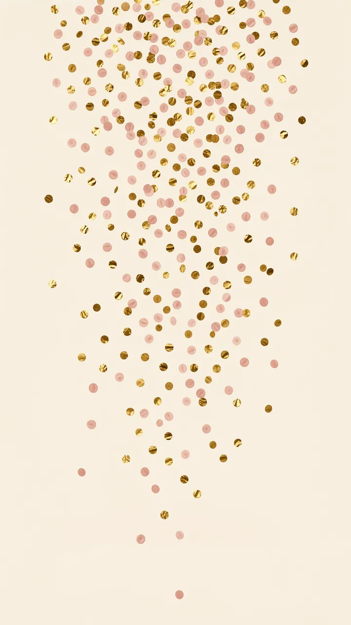Scattered hand-painted gold and blush pink confetti drifts down over a soft cream background