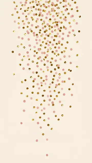 Scattered hand-painted gold and blush pink confetti drifts down over a soft cream background