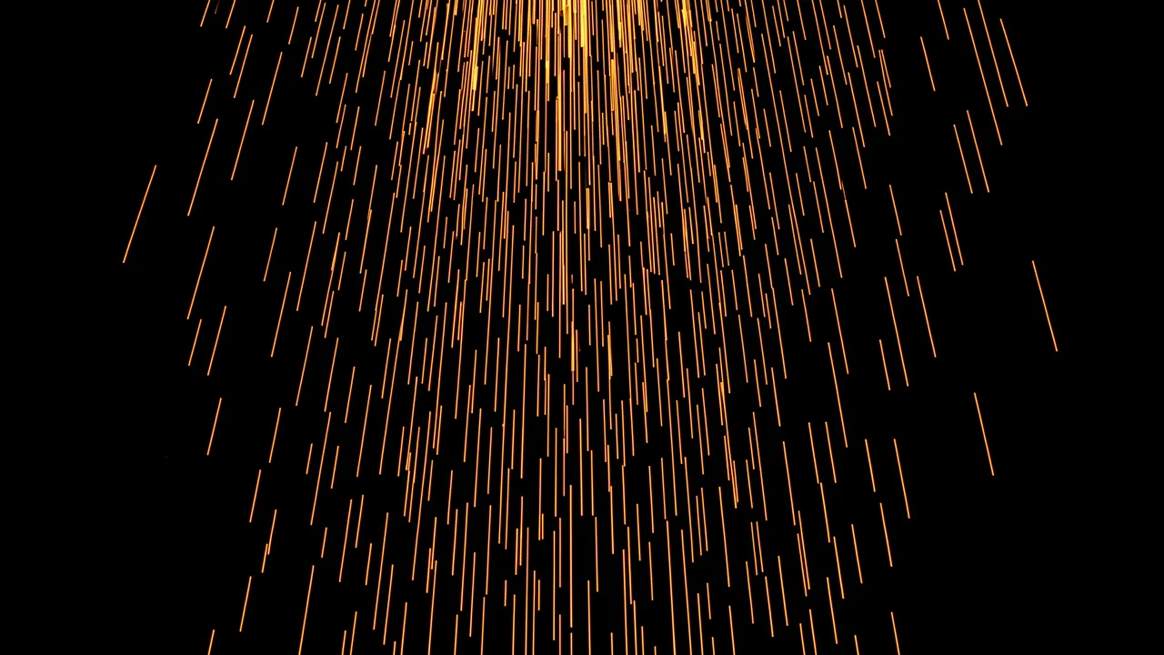 Bright short orange spark streaks fall downward across a solid pure black background