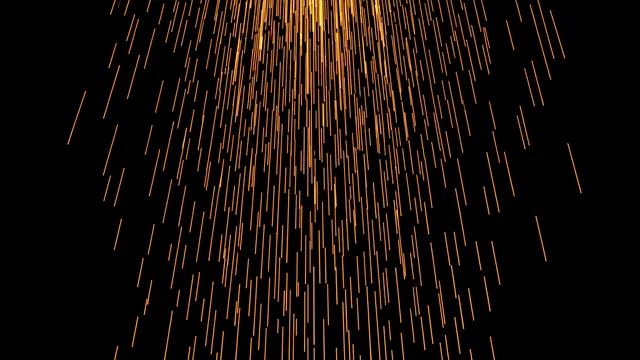 Bright short orange spark streaks fall downward across a solid pure black background