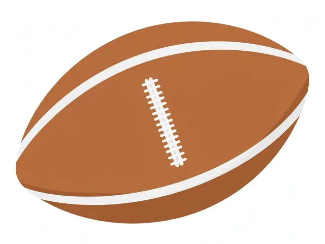 Angled side view of a plain brown American football with white laces and bands, isolated on a light background