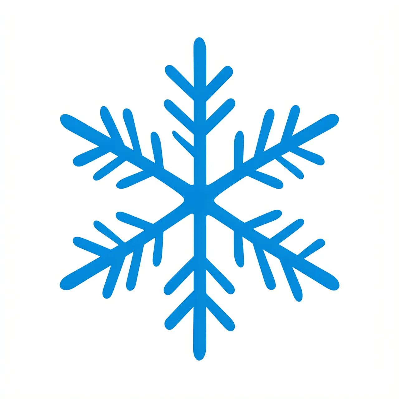 A simple flat blue six-armed snowflake illustration isolated on a plain white background
