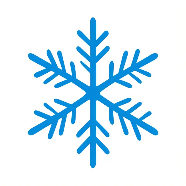 A simple flat blue six-armed snowflake illustration isolated on a plain white background