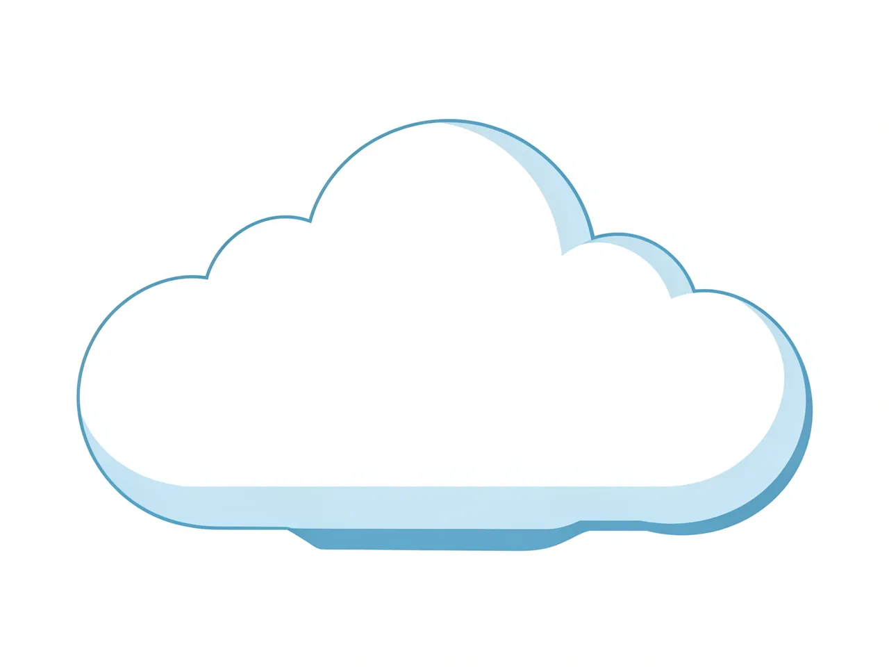 Flat clipart illustration of a plump white cloud with soft blue shading isolated on a white background