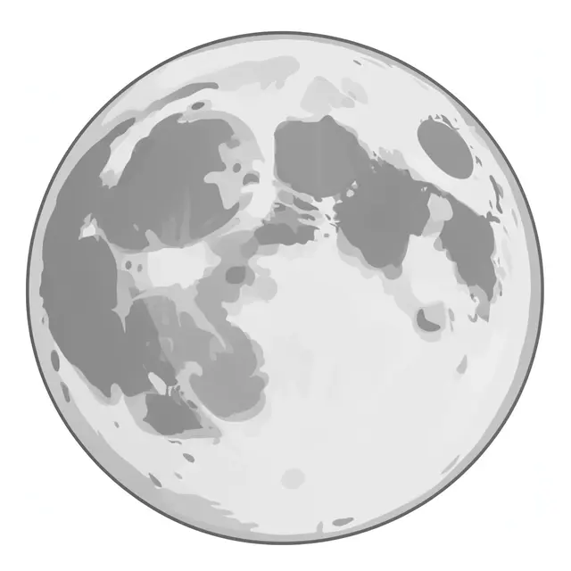 Flat illustrated full moon with grey craters isolated on a plain white background