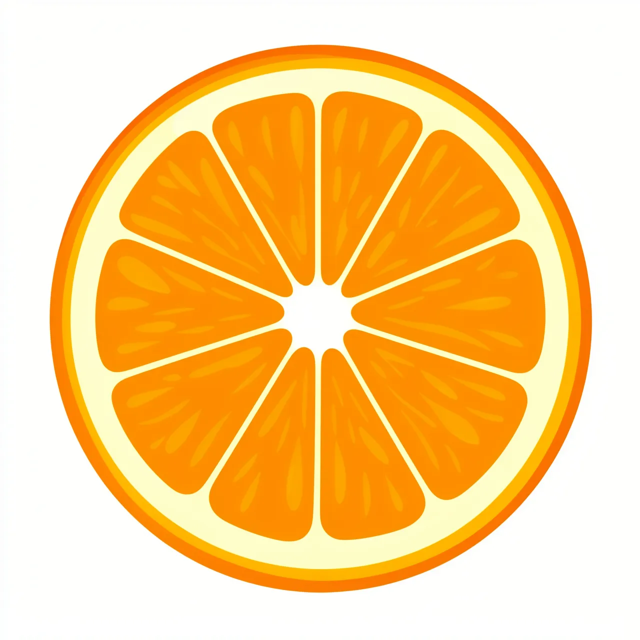 Flat clipart illustration of a cross-section orange slice isolated on a plain white background