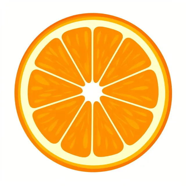 Flat clipart illustration of a cross-section orange slice isolated on a plain white background