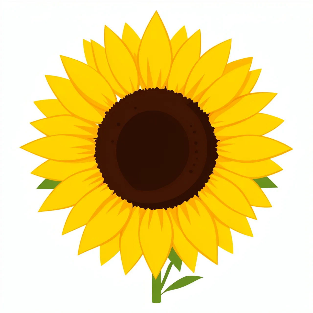 Flat clipart illustration of a bright yellow sunflower with a dark brown center isolated on a plain white background