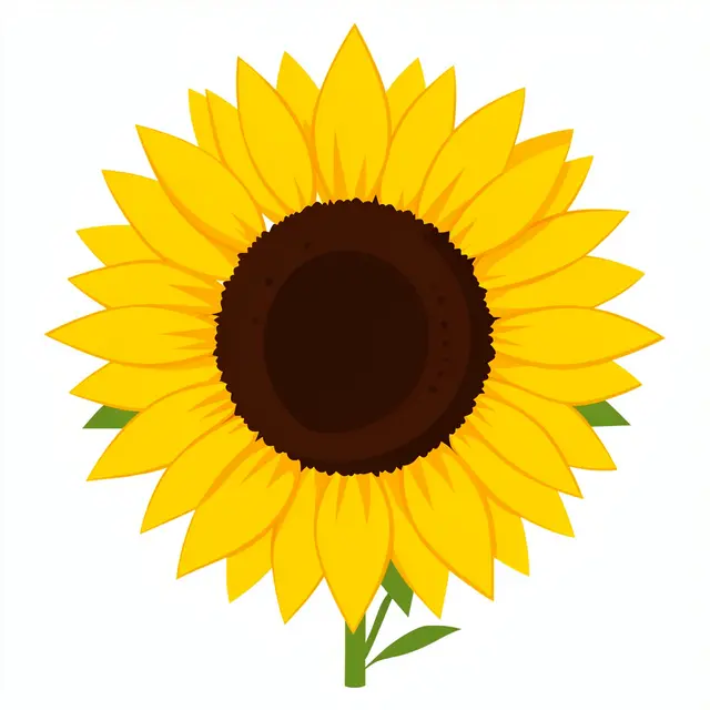 Flat clipart illustration of a bright yellow sunflower with a dark brown center isolated on a plain white background