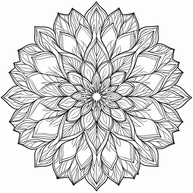 Intricate black line art floral kaleidoscope mandala on a plain white background