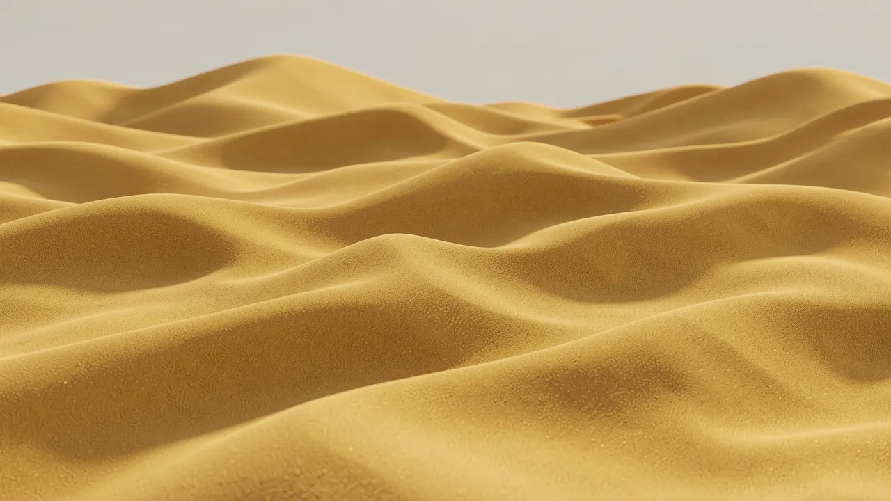 Smooth undulating golden sand dunes stretch beneath a soft pale gray sky