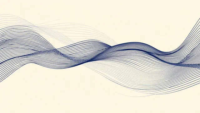 Smooth overlapping navy wavy lines flow horizontally across a pale off-white background