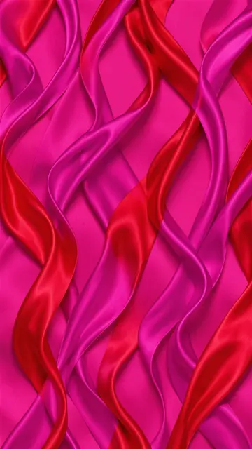 Tangled glossy magenta and red silk ribbons arranged over a hot pink background in a vertical pattern