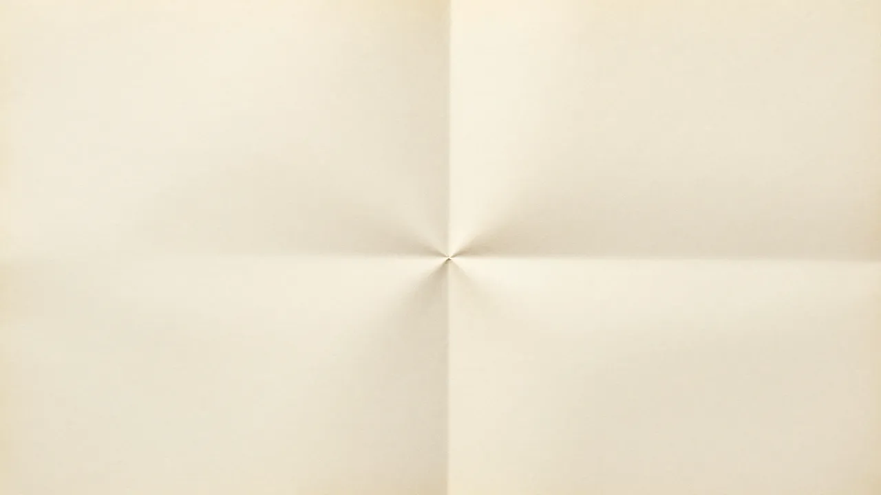Blank cream aged paper with cross fold creases and soft raking light falling across its surface