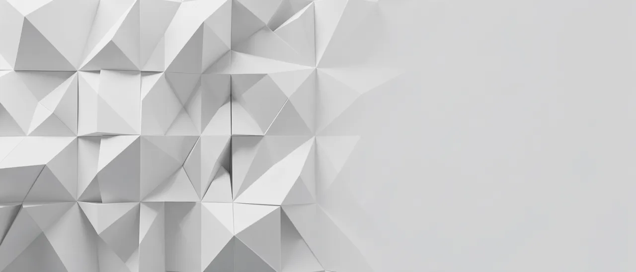 Pale gray origami folded geometric paper surface with empty plain copy space on the right side