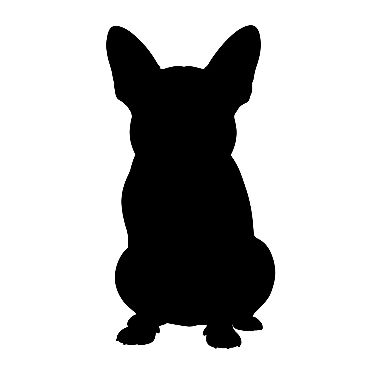 Solid black silhouette of a sitting French bulldog with bat ears on a plain white background