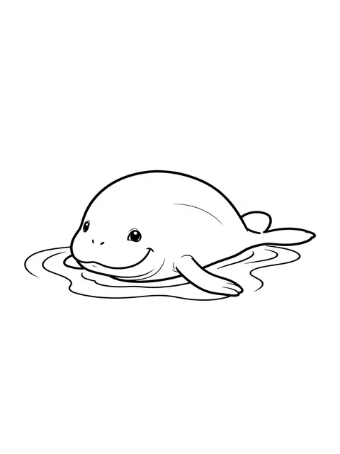 Simple black and white line drawing of a smiling manatee floating near the water surface