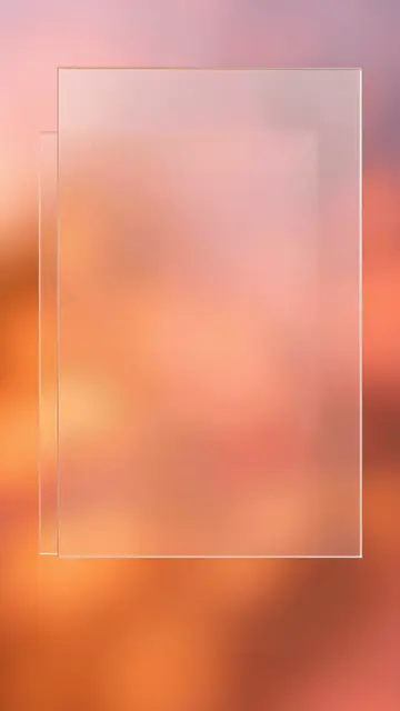 A floating frosted glass panel sits over a blurred warm orange and pink gradient glow with empty center space
