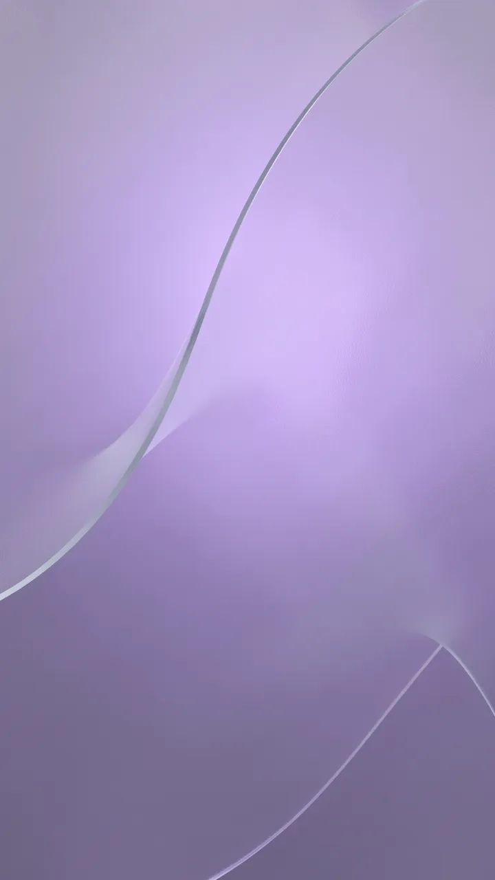 Vertical abstract 3D render of curved frosted glass shapes set against a soft lilac gradient glow