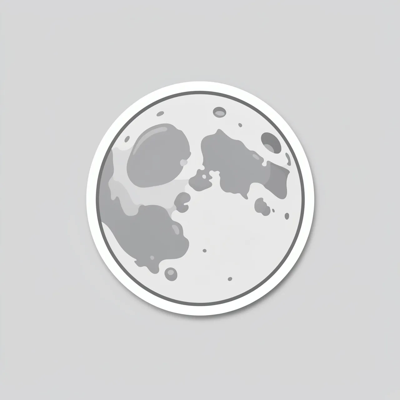 Flat cute illustration of a full moon sticker with craters on a plain light gray background