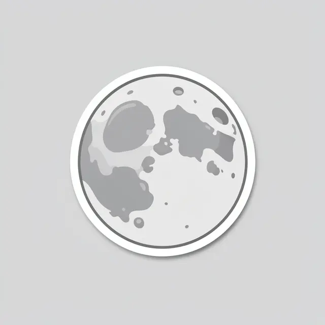Flat cute illustration of a full moon sticker with craters on a plain light gray background