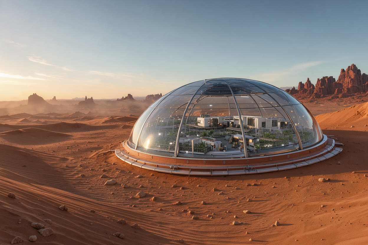 Futuristic Mars Dome Habitat — Free Stock Illustration (HD JPG ...