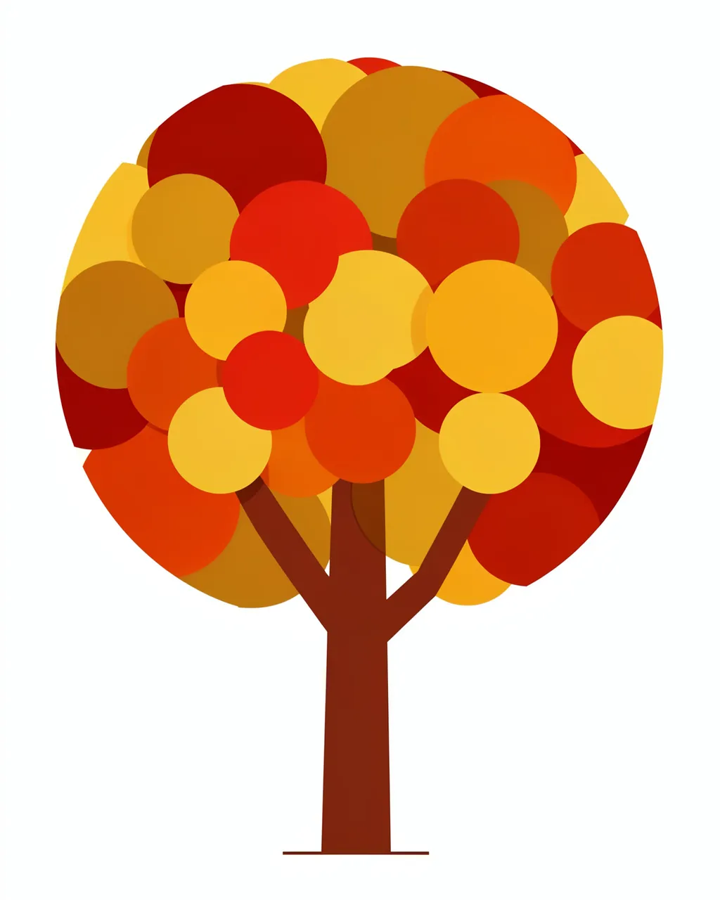 Minimalist geometric tree with a round canopy of overlapping autumn-colored circles on a plain white background