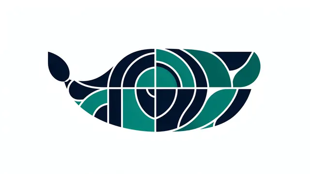 A stylized whale illustration constructed from navy and teal arcs and geometric segments on a plain white background