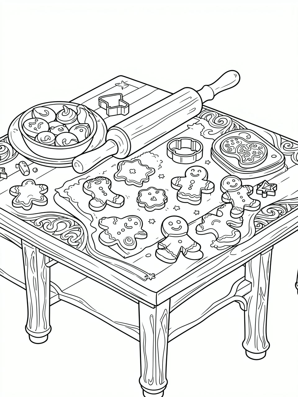 Gingerbread Baking Table Coloring Page — Free Printable (HD JPG ...