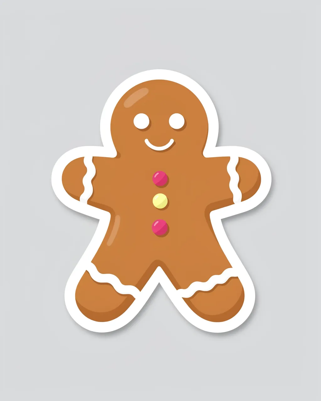 Cute die-cut gingerbread man sticker with icing details on a plain light gray background