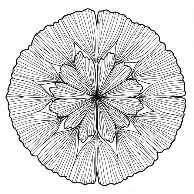 Black and white intricate ginkgo leaf mandala line art on a plain white background