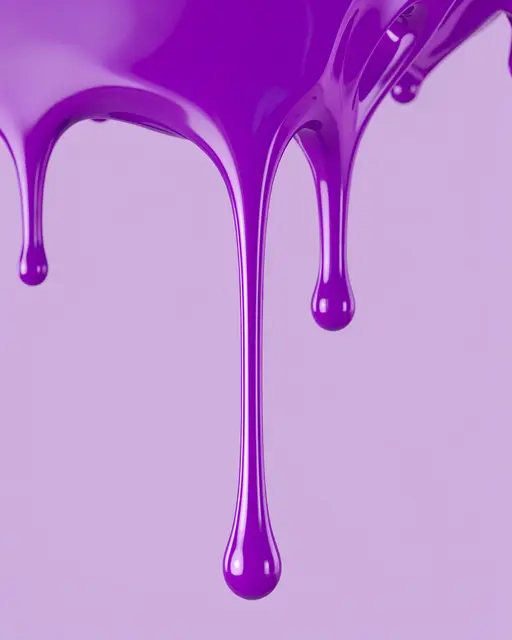 Glossy bright purple liquid drips hang against a soft pale purple background