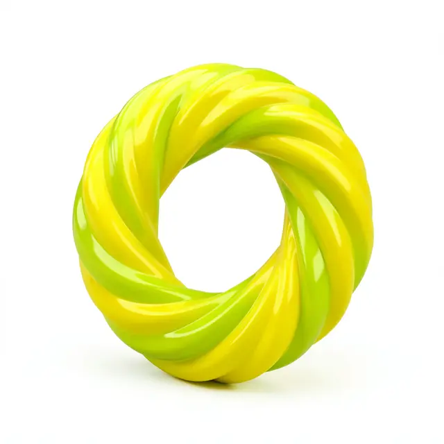 A glossy twisted 3D loop in lime and lemon yellow sits against a plain white background.