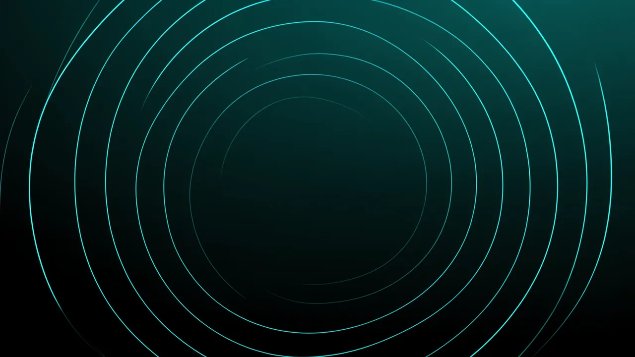 Dark teal to black gradient background with thin glowing concentric aqua arcs