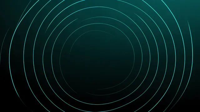 Dark teal to black gradient background with thin glowing concentric aqua arcs