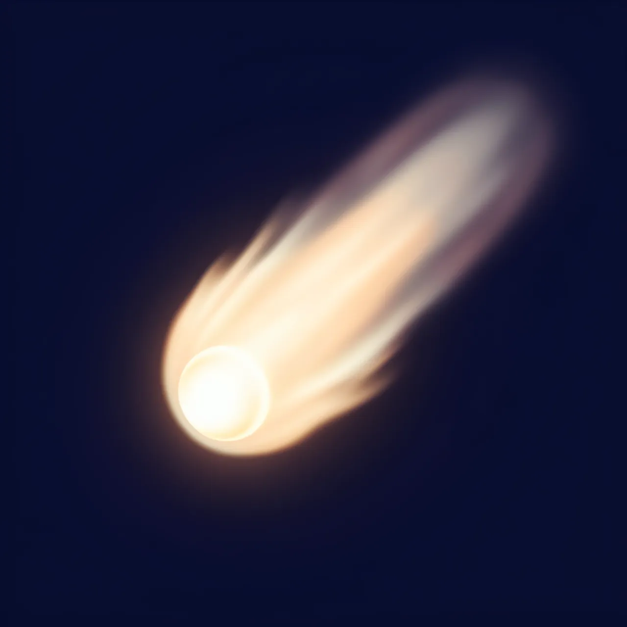A soft glowing 3D comet with a warm trailing tail floats against a solid dark navy background