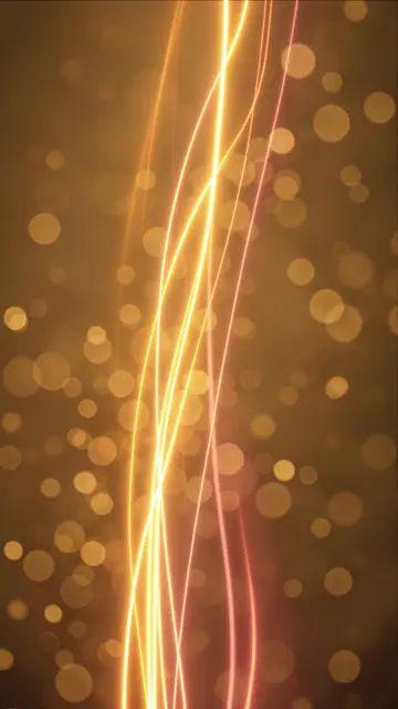 Vertical upward curving amber and rose light trails over soft golden bokeh haze