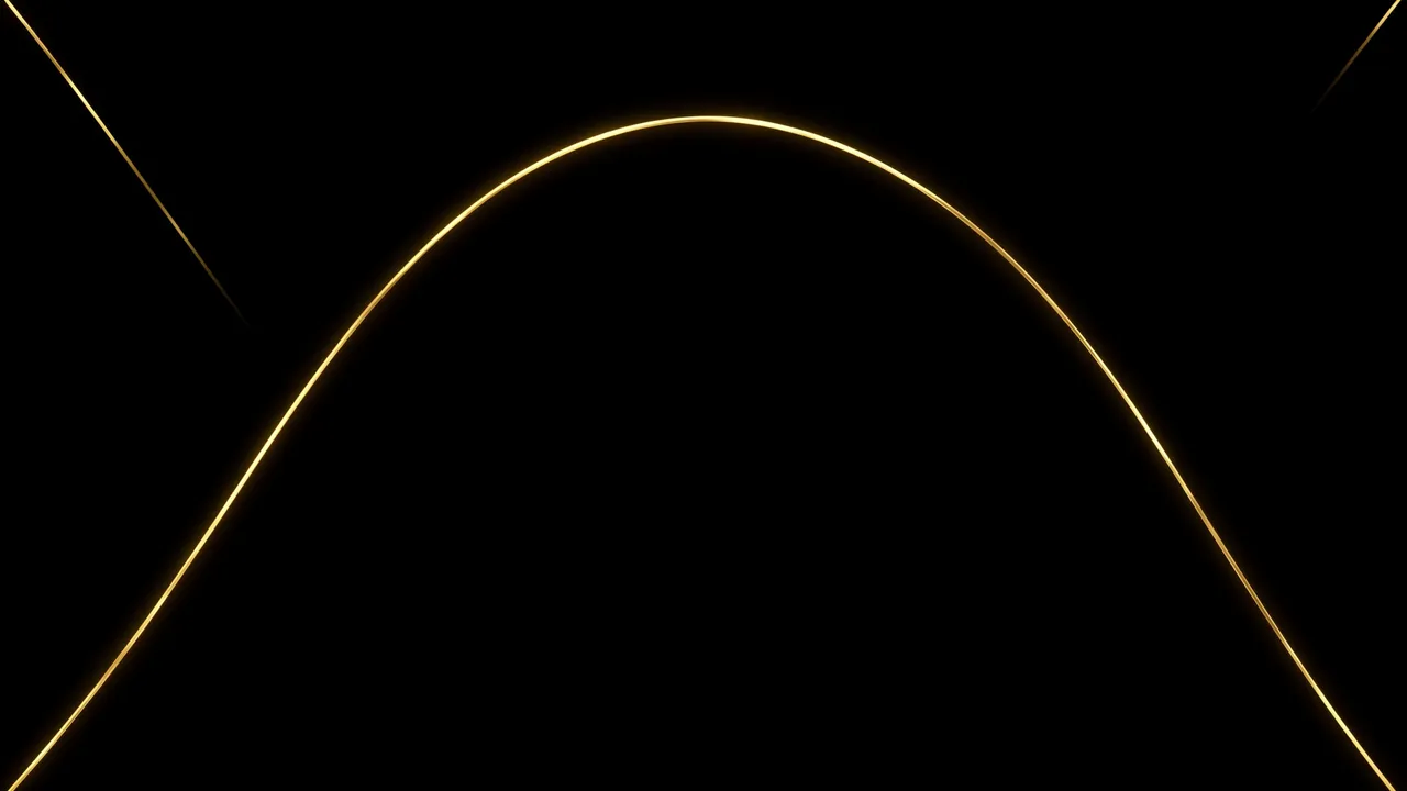A thin glowing gold curved line spans across a solid black background with extra thin corner line segments