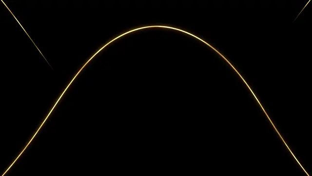 A thin glowing gold curved line spans across a solid black background with extra thin corner line segments