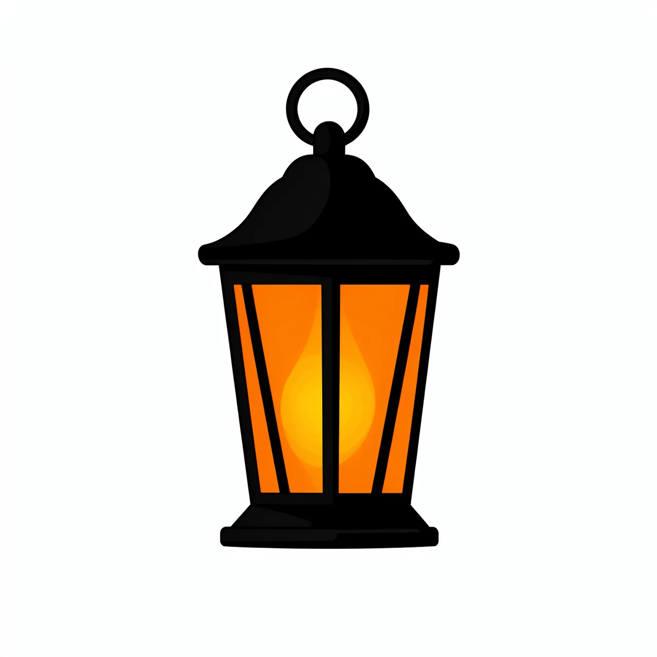 Flat clipart illustration of a glowing orange black iron lantern isolated on a plain white background