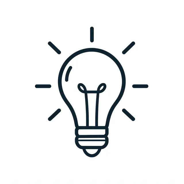 Single weight dark outline line icon of a lit light bulb with short surrounding rays on a plain white background